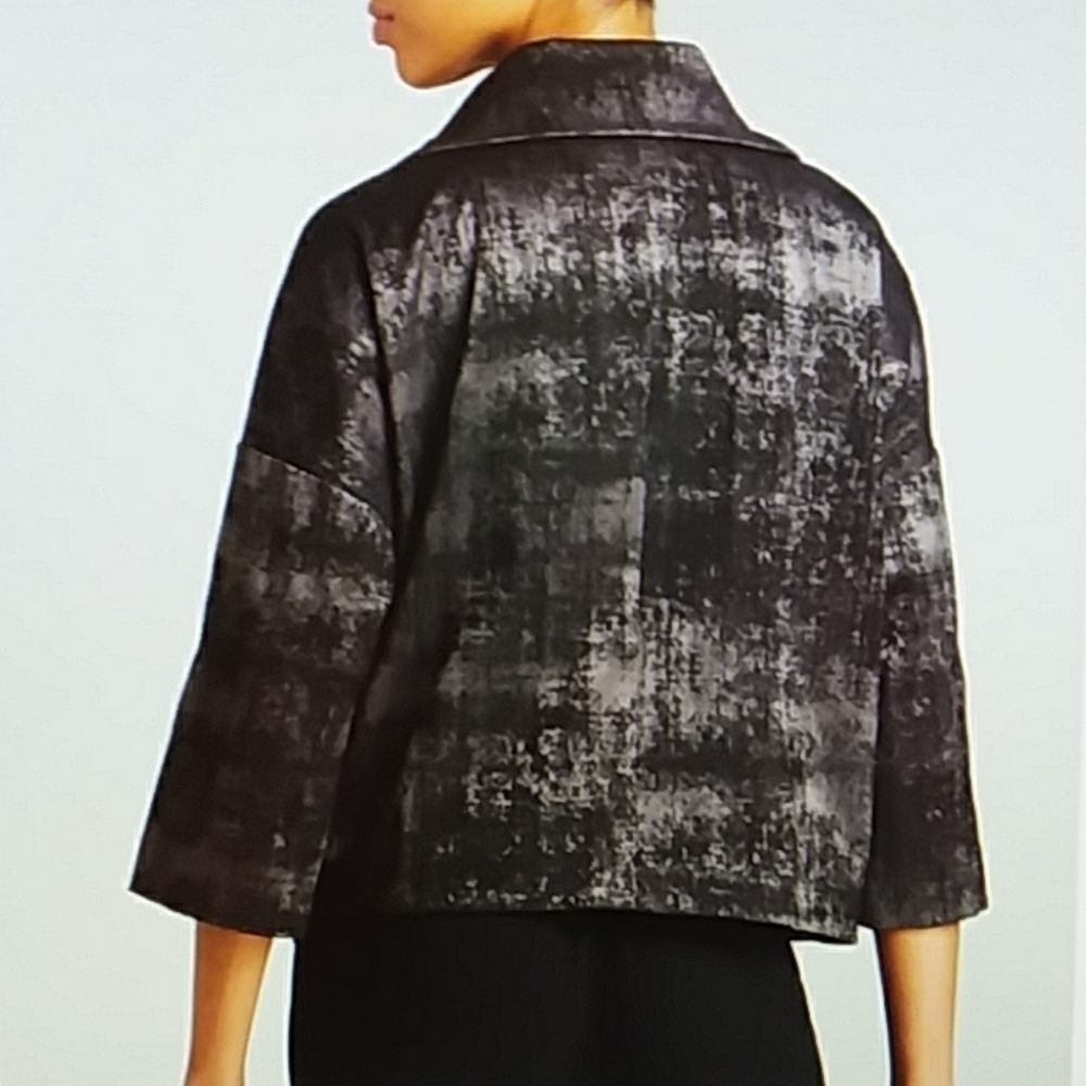 Eileen Fisher gray abstract Jacquard short jacket - Picture 5 of 10